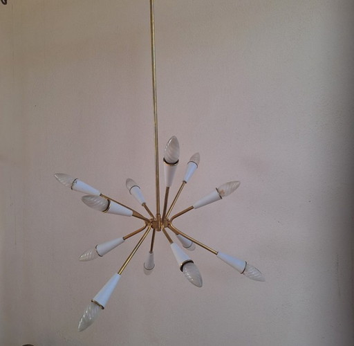Stilnovo 12 light Brass and Sputnik Chandelier