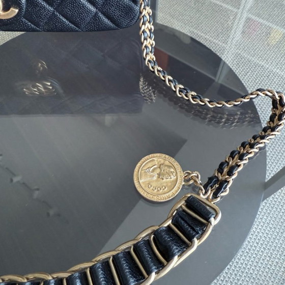Image 1 of Chanel Seasonal Flap Bag - Caviar Quilted Medallion Soul Black Caviar Gold Hardware Microchip