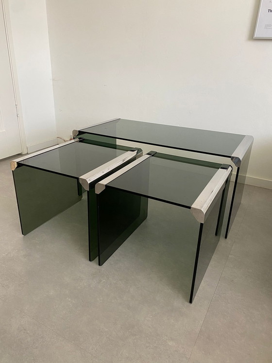 Image 1 of Gallotti & Radice set nesting tables smoke glass vintage