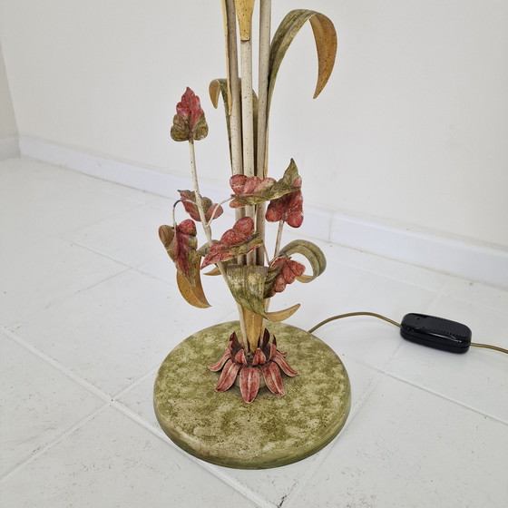 Image 1 of Italian Floor Lamp with Metal Stems, Leaf Details and Murano Glass Flower Shades
