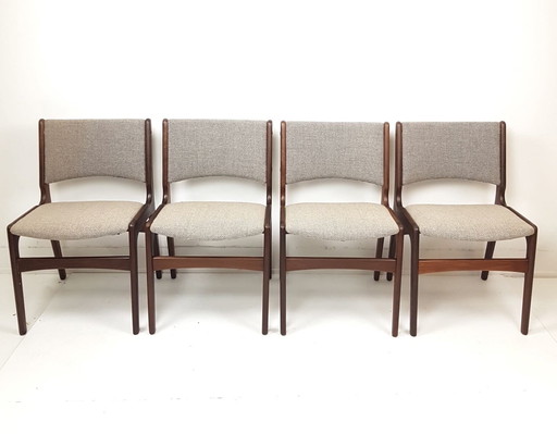 4 sedie danesi in teak di Erik Buch, appena rivestite in lana