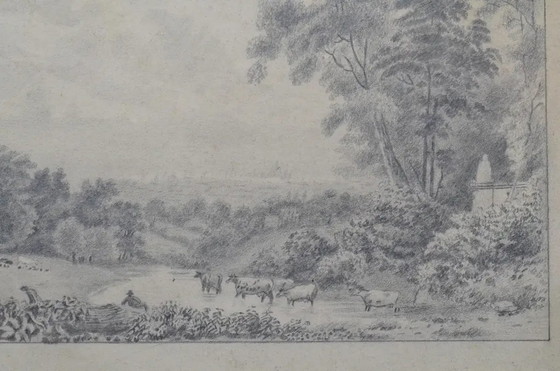 19. Jahrhundert Europäische Schule Pastorale Landschaft mit Rindern, Graphitzeichnung – Gemälde & Zeichnungen (photo 9 of 10)