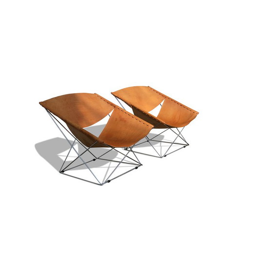 Image 1 of Pair of vintage F675 armchairs in fawn leather by Pierre Paulin for Artifort