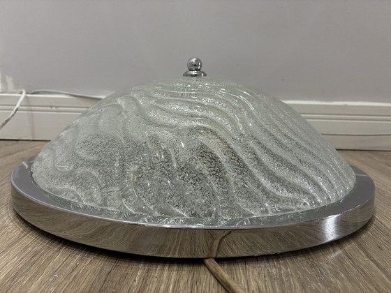 Plafón Fischer Leuchten de cristal hielo, cromo, años 70, Plafones, Vidrio, Metal, Transparente, 1970 (foto 4 de 8)
