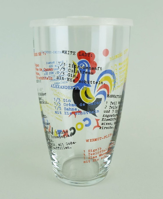 Image 1 of Moderne glazen cocktailshaker uit het midden van de vorige eeuw met recepten uit de jaren 50