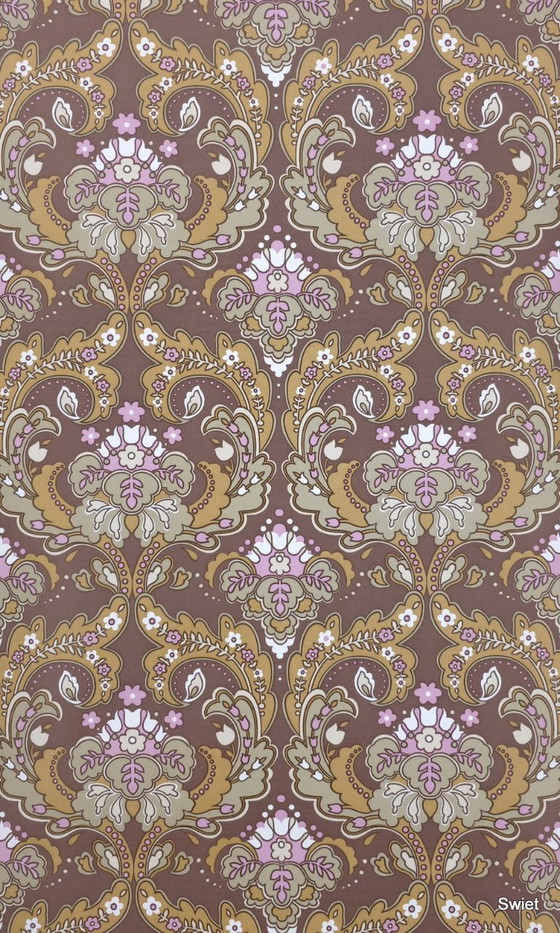 14298 Vintage Barok Behang Bruin Roze Goudgeel New Old Stock – Wanddecoratie, Paper (photo 6 of 8)