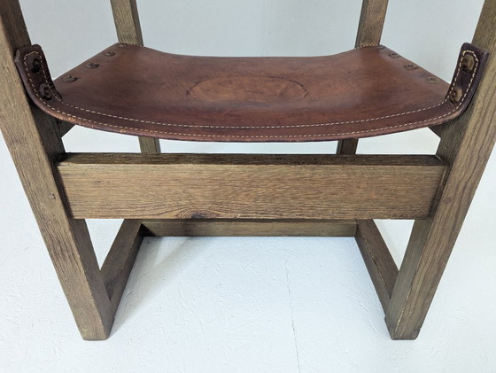 Image 1 of Spaanse Brutalistische Leren Fauteuil van Biosca, 1950