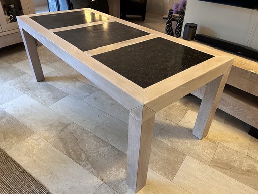 Oak White Wash Table With Natural Stone Inlay