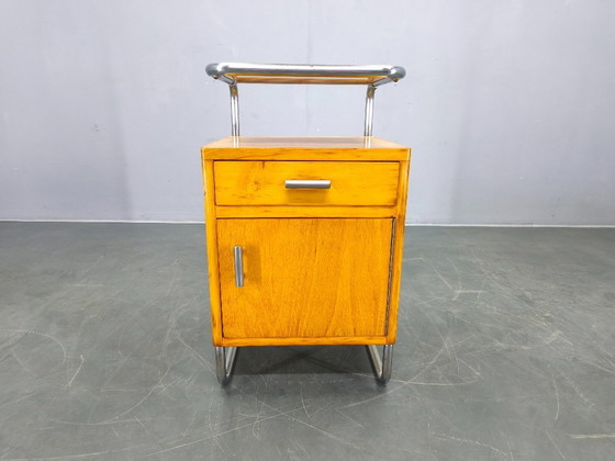 Image 1 of Bauhaus Chrome Tubular Nightstand with Glass Top, 1930s