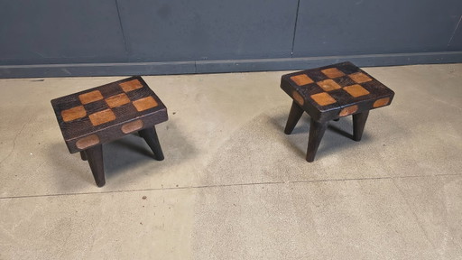 Vintage rustic wooden side tables or stools, 1960s
