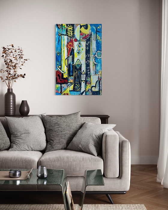 Image 1 of Jan Wille ( 1959 ) Groot schilderij op doek / Art Brut