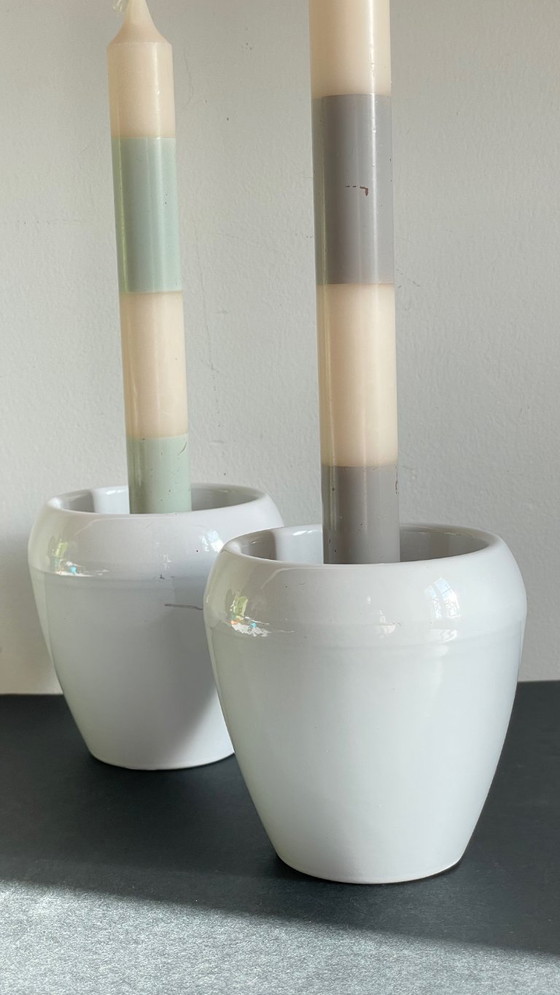 Image 1 of Pair of White Ceramic Candlesticks