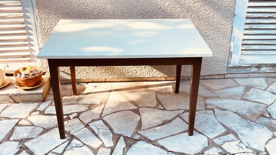 Image 1 of Vintage Oak Farmhouse Table with White Top