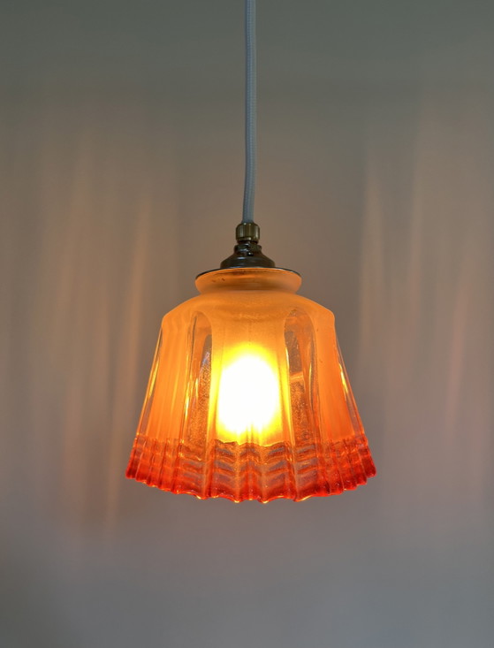 Lampada a Sospensione Stile Art Déco / Anni '30 – Vetro Rosa Satinato a Coste – Lampade a sospensione, Glass (photo 4 of 9)