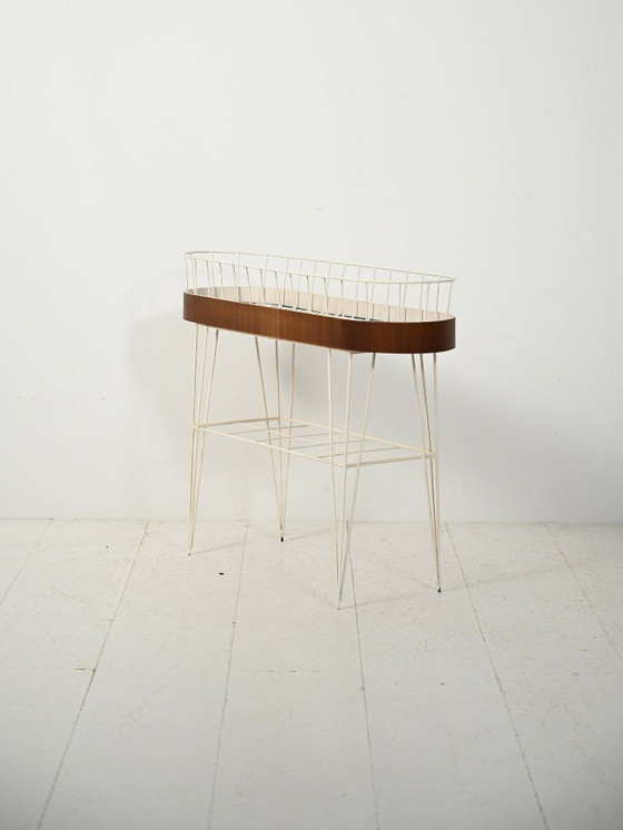 Image 1 of Scandinavian oval planter in metal and teak