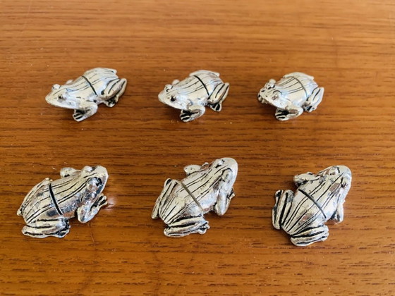 Image 1 of Verzilverde messensteunen in kikkerstijl, set van 6