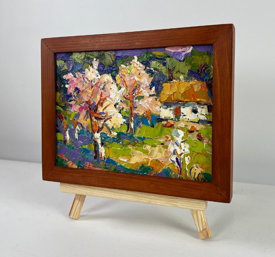 Image 1 of Original Oil Painting Day Village Landscape Ray of Spring Morning