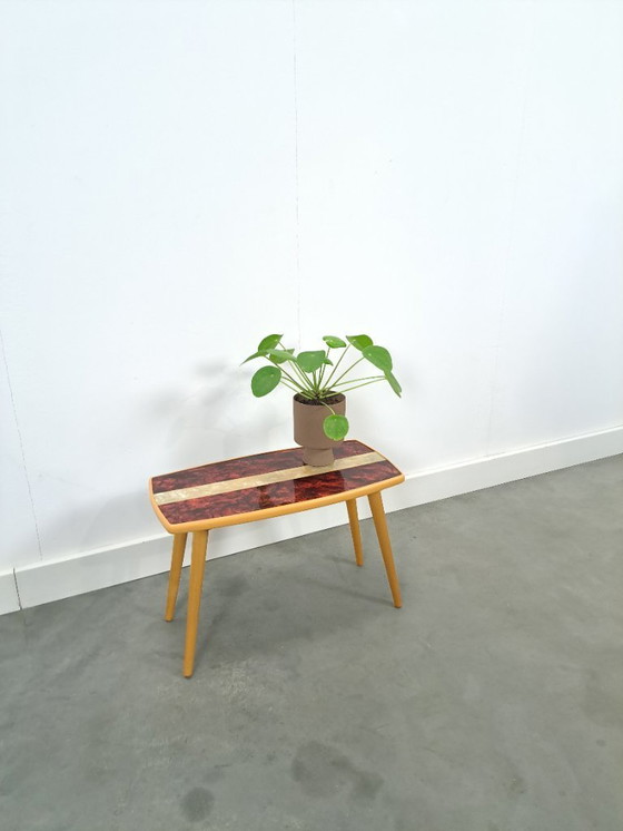 Image 1 of 1950s side table with red Formica top, plant table, no. 32