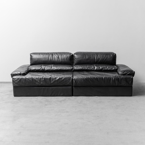 Image 1 of Zwart lederen tweezits modulaire sofa van Cinova, jaren 1970