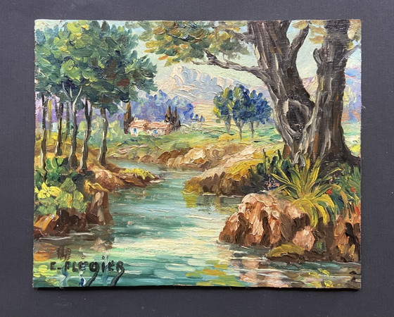 Edmond Flégier Signed French Oil Painting – Provence Landscape c.1950 – Paintings & Drawings, Wood (photo 3 of 8)