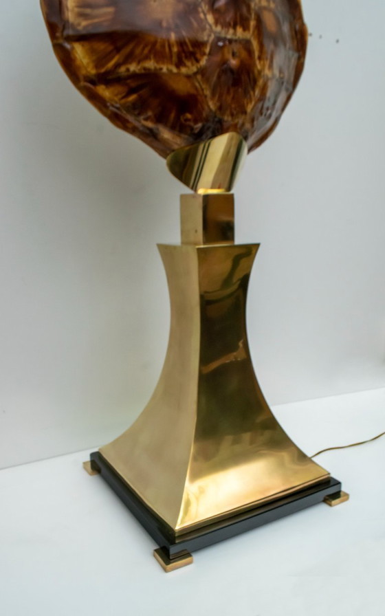 Image 1 of Lampada da tavolo in ottone e guscio di tartaruga, attribuita a Willy Daro