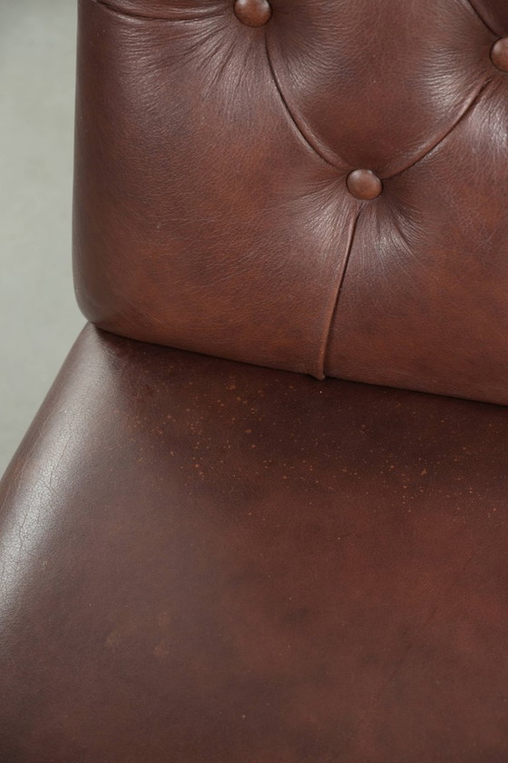 Image 1 of 6x fine cognac-colored cowhide Chesterfield dining chairs in English style