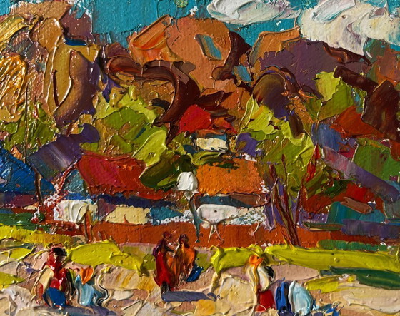Image 1 of Original Oil Painting Summer Village Landscape On The Pasture Silence