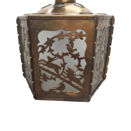 Image 1 of Lampada a sospensione antica in ottone traforato e segato, inizio XX secolo