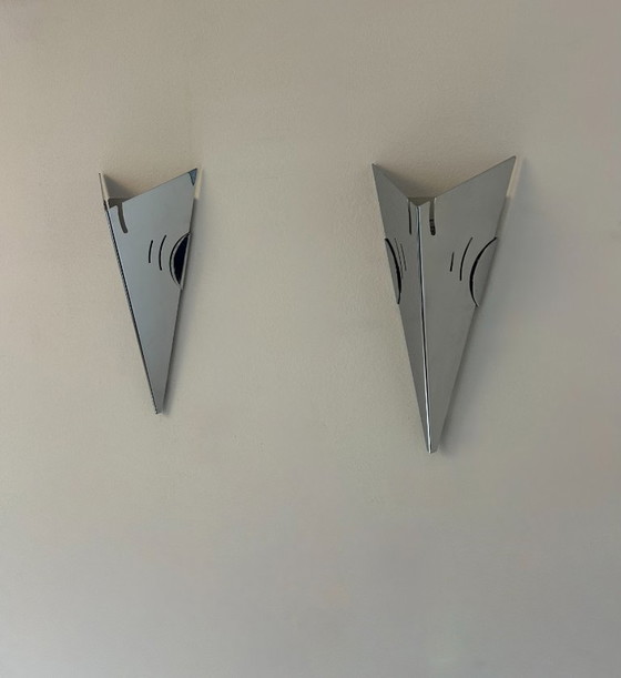 Image 1 of Coppia di applique vintage, metallo cromato, Francia, 1980