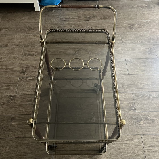 Image 1 of Carrello bar in ottone anticato e legno