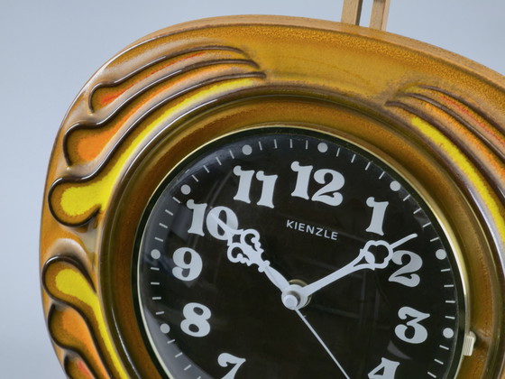 Image 1 of 1970s Vintage KIENZLE Fat-Lava Glazed Ceramic Wall Clock — West Germany Wave-Like Wall Clock.