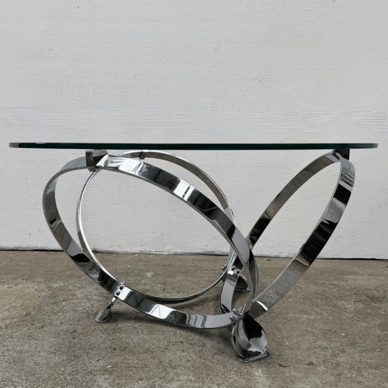 Image 1 of Round coffee table in chrome and glass by Knut Hesterberg for Ronald Schmitt | Space Age