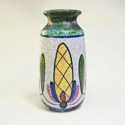 Steuler Keramik 4301/1 - medium-sized, colorful vintage vase with floral pattern, 1960s/1970s design, West German Pottery