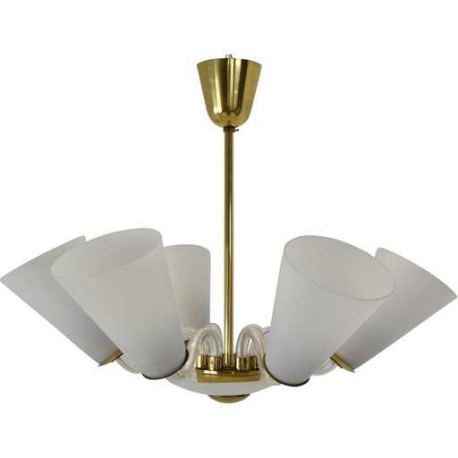 Vintage glass and brass chandelier by Kamenicky Senov, Czechoslovakia 1960