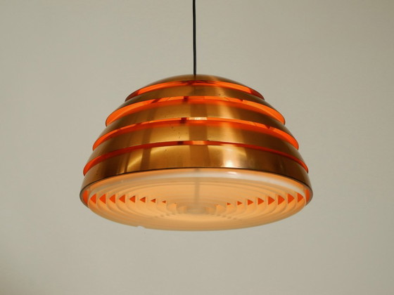Image 1 of Lampe à suspension originale à lattes de cuivre des années 1960 par Hans-Agne Jakobsson pour Markaryd. Fabriqué en Suède
