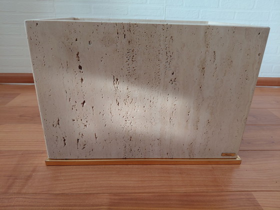 Travertijn salontafel Fedam, Messing, Travertine, Beige (foto 3 van 5)