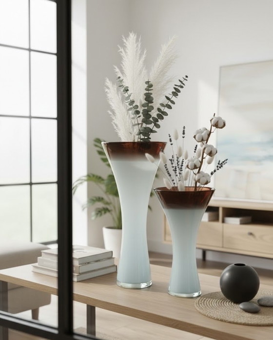 Image 1 of Elegant Gradient Murano-Style Glass Vase Set (Pair)