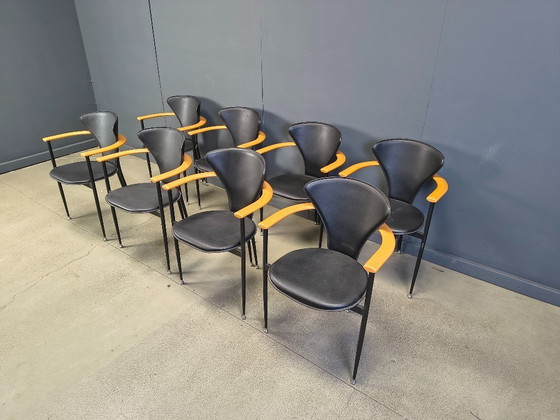 Image 1 of Vintage leren fauteuils van Arrben Italy, jaren 80 - set van 8