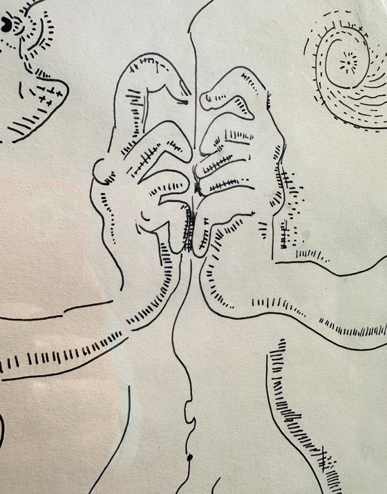 Image 1 of Vintage framed lithograph "Le Fil d'Ariane" by André Masson, France 1970