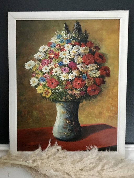 Huile Sur Bois Bouquet De Fleurs