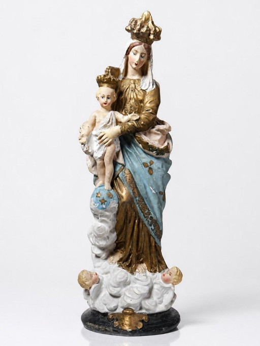 Statua religiosa della Madonna delle Vittorie in gesso policromo, inizio XX secolo.