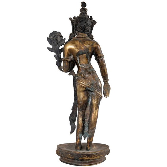 Antique Standing Tara Statue – Fire-gilded Bronze Nepal 18th Century – Sculpture (photo 6 of 10)