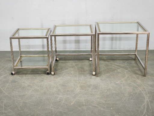 Italienische Schachteltische aus Chrom, Messing und Glas, 1970er Jahre, Dreierset