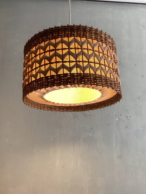 Image 1 of Scandinavian Rattan pendant lamp 1960 mid-century 