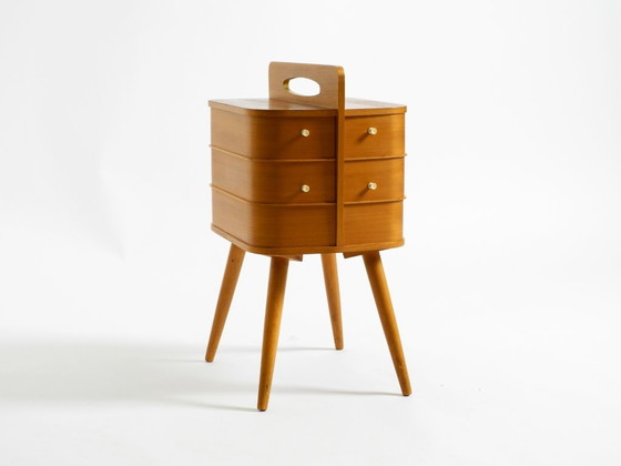 Bellissima scatola da cucito originale in teak Mid Century con scomparti a cerniera – Tavolini, Legno (photo 4 of 20)