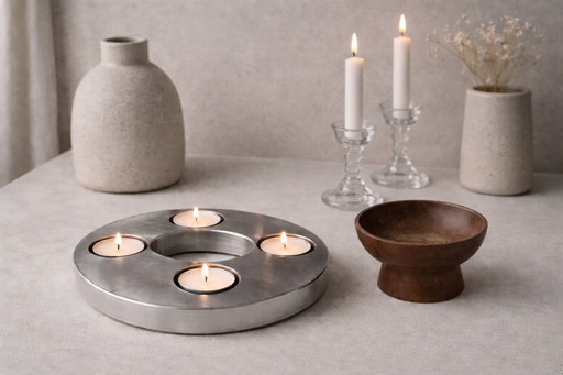 Bellissimo portacandele vintage in alluminio