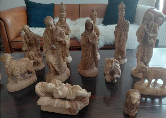 Set Presepe in Legno d'Ulivo Intagliato a Mano, 15 Pezzi XL, Sculture, Marrone (foto 5 di 6)