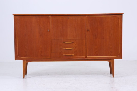 Image 1 of Vintage teak highboard 60s | Mid - Century sideboard drawer cabinet wood storage #07-42