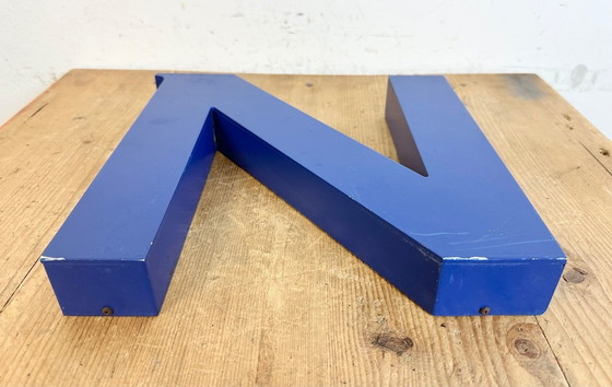 Image 1 of Vintage Blue Iron Facade Letter N, 1970s