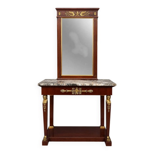 Consola y espejo de estilo Imperio. – consoles, Bronze, Marble